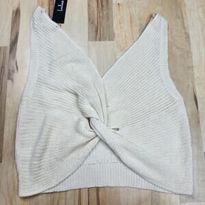 Lulus Cream Knit Twist Front Crop Top Medium